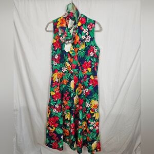 Miss Dorby 100% Cotton Tropical Fruit Print Dress – Vintage 80s/90s –